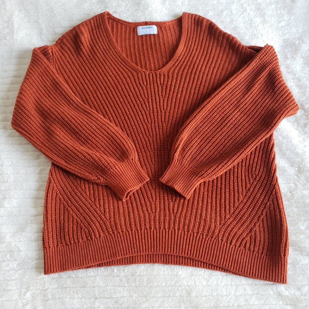 Old Navy Chunky Burnt Orange V-Neck Sweater Size L